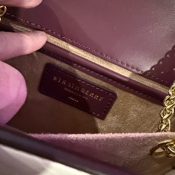 Strathberry Navy and White Crossbody Bag with Gold Chain - Picture 5 of 8